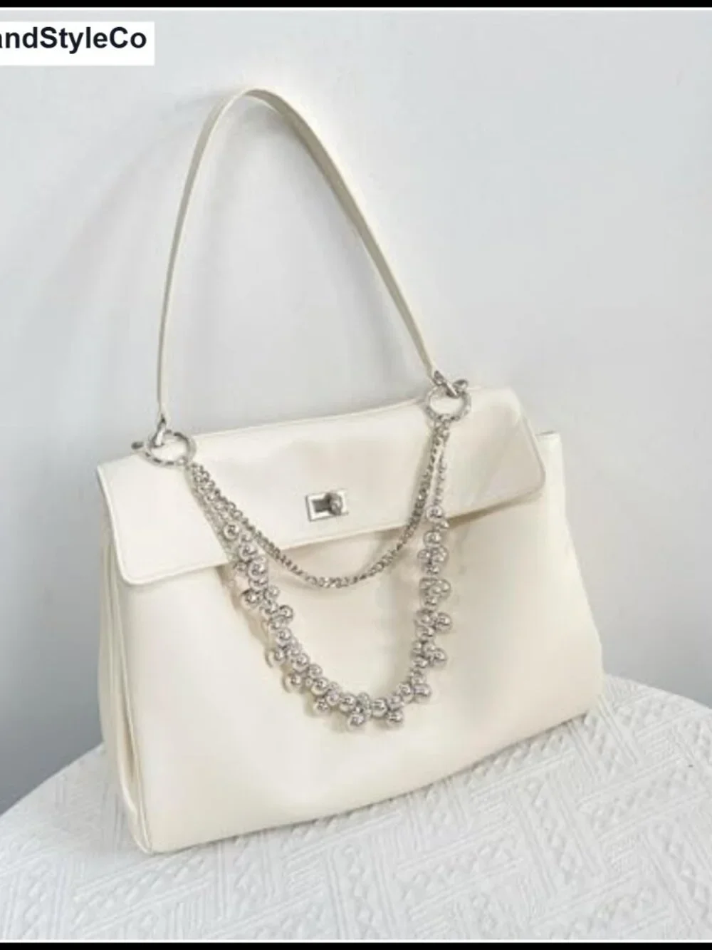 Silver Detachable Chain Keychain for Women, Chunky Bead Chain Bag Charm
